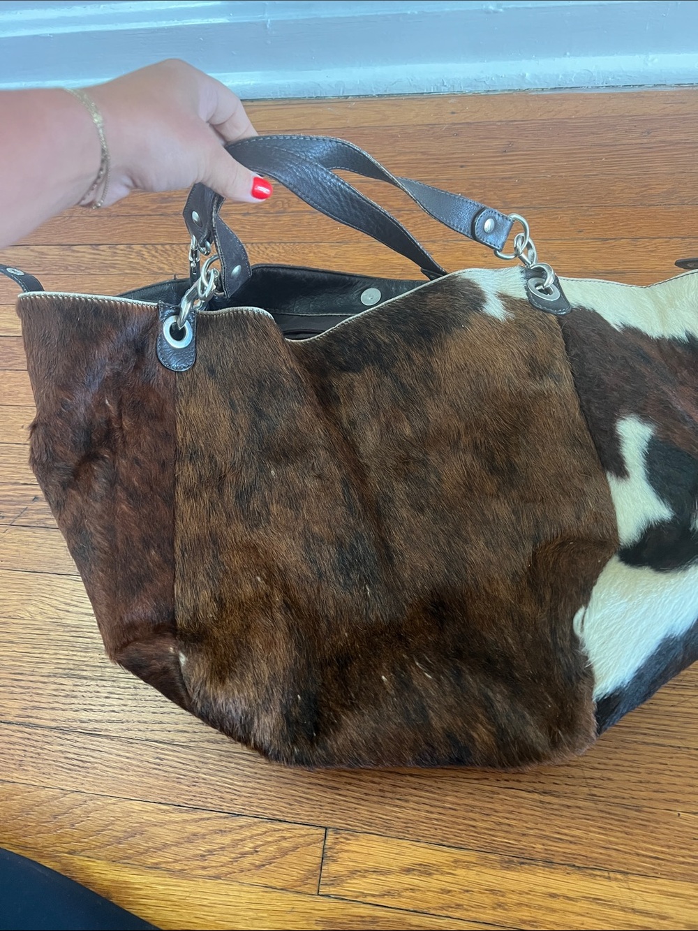 Women's Brown Cowhide Tote Bag with Leather Handles